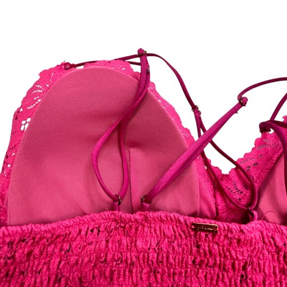 VICTORIA'S SECRET Bralette Size XL Hot Pink Lace Strappy Stretchy Smock Back - Picture 7 of 11